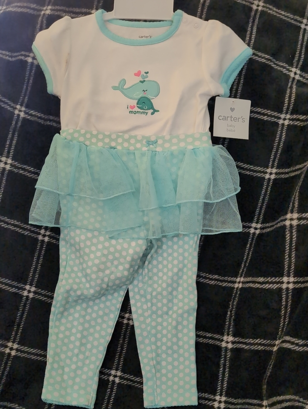 Carter's White & Aqua Whale Snap-Shoulder Onesie with Polka Dot Tutu Leggings